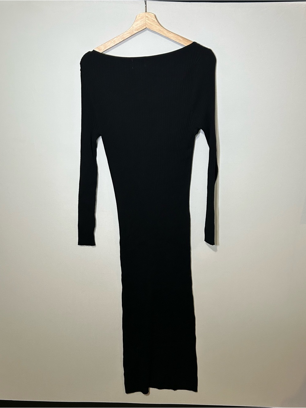 H&M Black Ribbed Knit Bodycon Maxi Dress Long Sleeve Size L - Picture 3 of 7